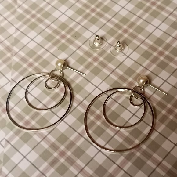 Hand Crafted Jewelry - Home made/handmade Metal Stud Earrings with Metal Hoops Silver Tone